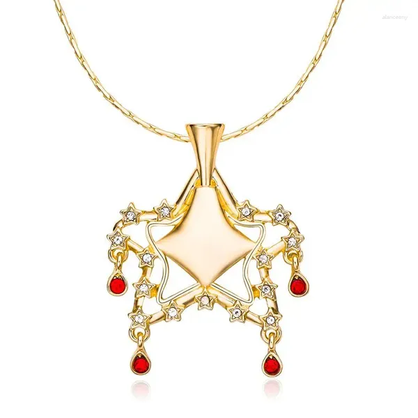 Collares colgantes Lujoso Stella Winx Club Natural Red Zircon Crystal Star para niña Mujer Dibujos animados Cosplay Joyería Regalo de fiesta