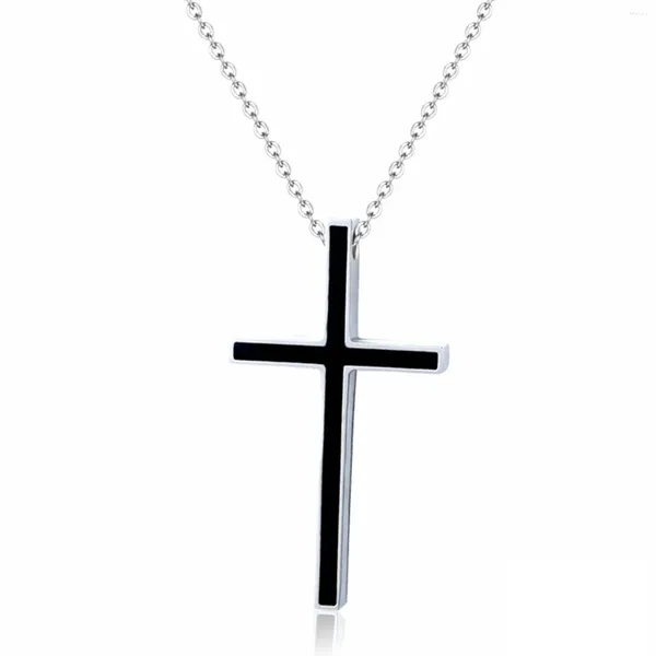 Colliers pendentifs Pull luxueux croix d'huile noire Bijoux de chaîne de clavicule à goutte à goutte avec acier en titane pour le banquet de l'homme femme