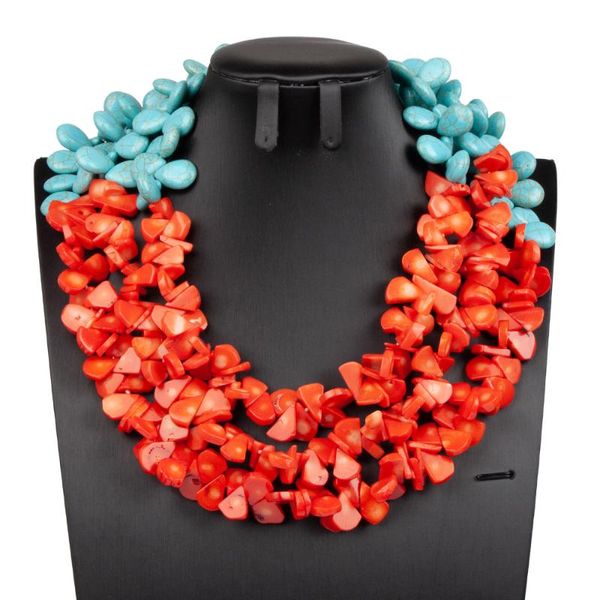 Collares colgantes de lujo 3 capas collar de coral natural lágrima lágrima cuentas turquesas joyas de boda nigeriana cnr799 poste