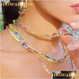 Colliers pendants Luxury 4 mm Color Color Chain de tennis Iced Out Bling Rainbow Colorf CZ Choker Collier Fomen Hip Hop Y Jewelry Drop Dhgzh