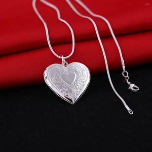 Pendentif Colliers Luxe 925 Timbre Argent Couleur Collier Pour Femme 18 pouces Coeur Po Cadre Mode Tendance Bijoux Cadeaux De Vacances De Mariage