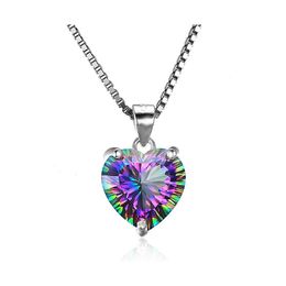 Collares pendientes de lujo 925 Sterling Sier en forma de corazón Rainbow Cubic Zirconia Cz Gemstone Charm Box Chains para mujeres Fashion Jewelr Otpc2