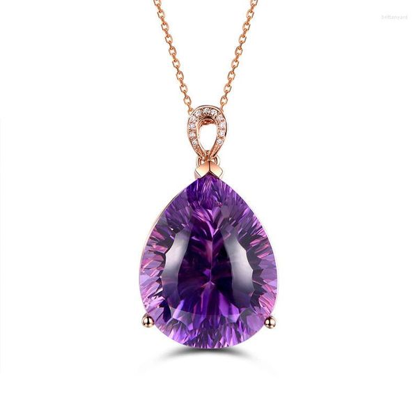 Collares pendientes Collar de gota de agua de amatista de lujo para mujer Gemas de lavanda púrpura Accesorios de cristal de moda Cadena de regalo Joyería en