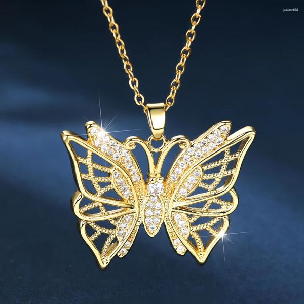 Pendentif Colliers Luxe Animal Grand Papillon pour Femmes Blanc Zircon Or Couleur O Chaîne Clavicule Collier Anniversaire Bijoux Cadeaux