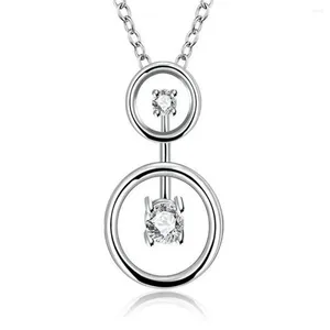 Pendentif Colliers De Luxe Authentique 925 Sterling Argent Clair Zircon Original Pan Double Cercles Collier De Charme Pour Les Femmes