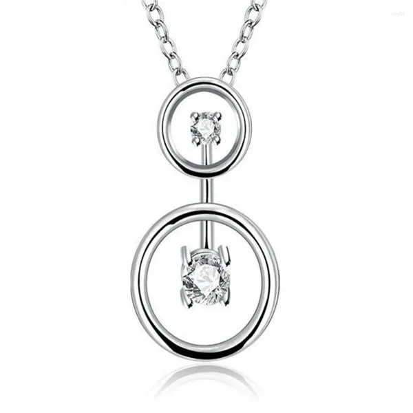 Ожерелья с подвесками, роскошное аутентичное стерлинговое серебро 925 пробы, прозрачный циркон, оригинальное ожерелье с двойными кругами для женщин