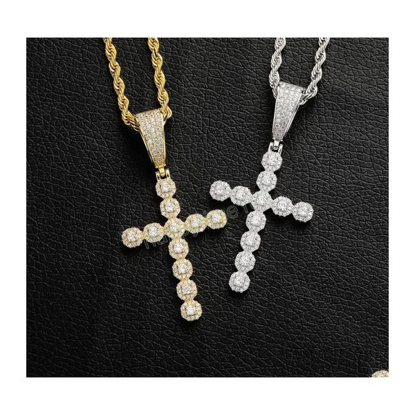 Pendentif Colliers De Luxe Bling Zircon Croix Colliers De Mode Or 18K Plaqué Rhodium Cuivre Jésus Christ Hommes Femmes Hip Hop Drop Del Dhv6S