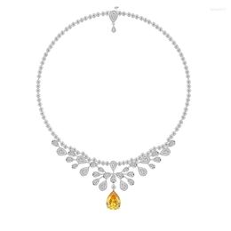 Pendentif Colliers De Luxe Couronne Collier 8ct Poire En Forme De Diamant Rose Pendnat Femmes Banquet Robe Tour De Cou Chaîne Fête