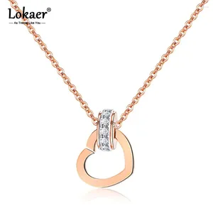 Colliers pendants Luxury Cumbic Zirconia Cercle coeur charme rose gold couleur acier inoxydable chaîne de bijoux N17063 N17063