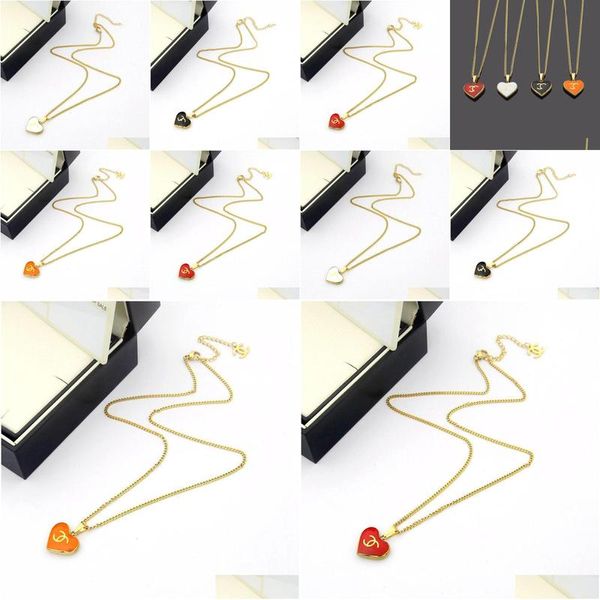 Pendentif Colliers Designer de luxe Noir Blanc Orange Rouge Coeur Collier Collier Élégant Amour 18K Or Sier Rose 316L En Acier Inoxydable C Otxy4