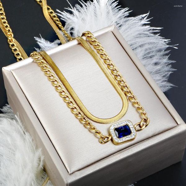 Collares colgantes Collar de gargantilla de doble capa de lujo para mujeres 18k chapado en oro cuadrado con conjunto de cristal Regalos de fiesta Joyería