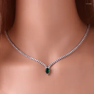 Collane con ciondolo Collana e bracciale in cristallo CZ di lusso elegante con grande goccia d'acqua verde chiaro, bigiotteria per feste di fidanzamento da donna