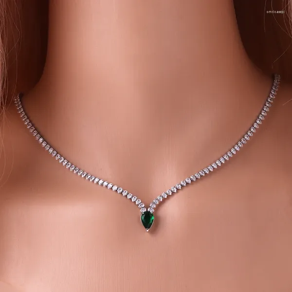 Pendentif Colliers Luxe Élégant Grand Vert Clair Goutte D'eau CZ Cristal Collier Et Bracelet Femmes Fiançailles Costume Bijoux