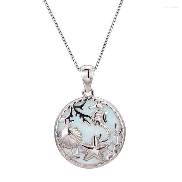Pendentif colliers luxe femme grande étoile de mer cheval pendentifs couleur argent mariage pour femmes Boho bleu opale de feu collier
