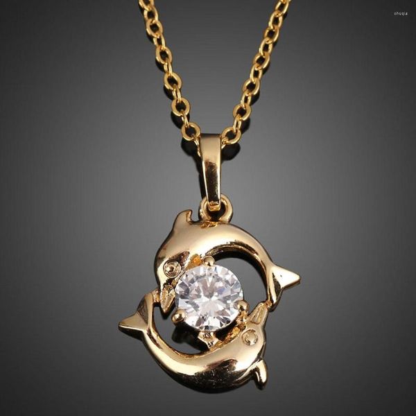 Pendentif Colliers De Luxe Pour Femmes Couples Romantiques Bijoux Cristal Incrustation Or Couleur Poissons Dauphin Chaîne Casual Collier Cadeau