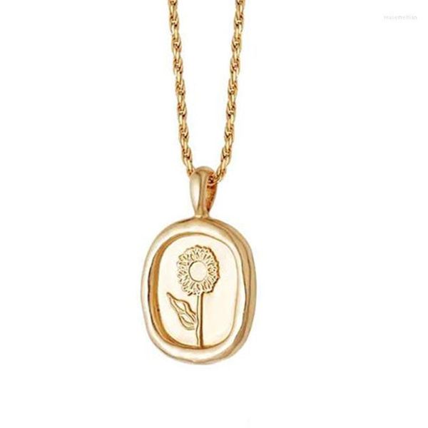 Pendentif Colliers De Luxe Français Tournesol Mamans Ovale Carré 18k Or Couleur Chaîne Collier Pour Les Filles Belle En Acier Inoxydable Femmes Bijoux