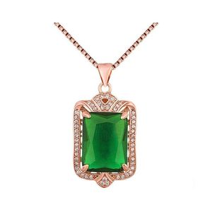 Pendentif Colliers De Luxe Vert Tourmaline Collier Brésilien Naturel Émeraude 18K Or Rose Bijoux Cadeau Drop Delivery Pendentifs Dh0Yu