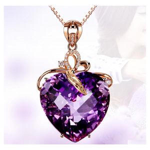 Pendentif Colliers Coeur de luxe Améthyste 18 carats Plaqué or Pierre Naturel Violet Diamant Collier Femme Clavicule Chaîne Carshop2006 Drop Dhujl