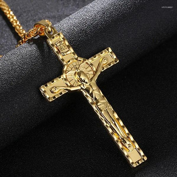 Pendentif Colliers Luxe Jésus Croix Collier Couleur Or Église Chrétienne de la Paix Hip Hop Punk Cadeau de Saint Valentin