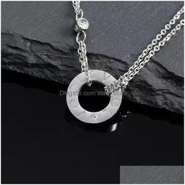 Collares colgantes Diseñador de joyería de lujo para mujeres Collar Partido 925 Sterling Sier Doble Cadenas de oro Anillos Diamante Rose Engagemen DH1YF