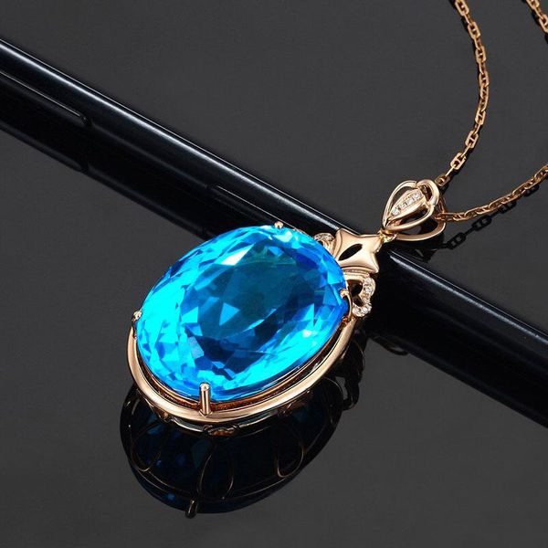 Pendentif colliers bijoux de luxe femme ovale grande pierre bleue 9 2 5 pendentifs collier en or Rose mode pour femmes pendentif