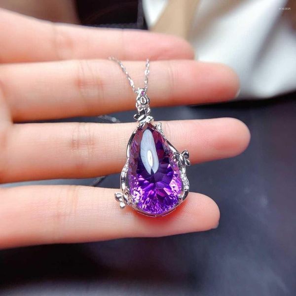 Pendentif Colliers De Luxe Dames Goutte D'eau Violet Cristal Pour Les Femmes De Mode Glamour Bijoux Anniversaire De Mariage De Noël Cadeaux