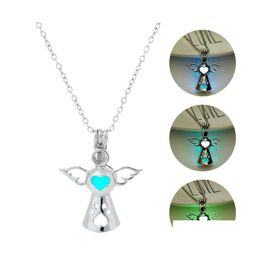 Collares colgantes Luxury Luminoso Angel Wings Glow in the Dark Open Cage Charlet Chains for Women Men Fashion Jewelry Bk Drop d OT2CA