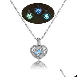 Pendentif Colliers De Luxe Lumineux Maman Coeur Ouvert Lueur Dans Le Sombre Perles Cage Médaillon Charme Sier Chaînes Pour Femmes Dames Fête Des Mères J Dhjrg