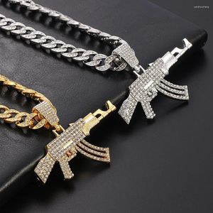 Pendentif Colliers Luxe Hommes Femmes Hip Hop Glacé Bling Mitraillette Collier 12mm Miami Cubain Lien Chaîne Ras Du Cou Bijoux De Mode Cadeaux