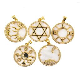 Colliers pendants Luxury Natural Shell Pearl Sun and Moon Star of David CZ Collier plaqué or Accessoires pour femmes Charmes Bijoux