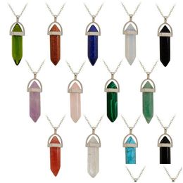 Colliers pendentif de luxe en pierre naturelle cristal Quartz colliers de guérison Hexagonal prisme Point Agate Turquoise opale jaspe pendentif pour Dhzn4