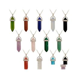 Collares colgantes Piedra natural de lujo Cristal Cuarzo Curación Prisma hexagonal Punto Ágata Turquesa Ópalo Jaspe para joyería Gota del Dhjju