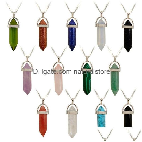 Colliers pendentif de luxe en pierre naturelle cristal Quartz colliers de guérison Hexagonal prisme Point Agate Turquoise opale jaspe pendentif pour Dhs9E