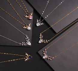 Colliers pendants Collier de luxe Designers de cerfs bijoux diamants colorés femmes mode titane en acier goldplated jamais fondu non 6104089