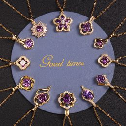 Pendentif Colliers Collier de luxe Designers Bijoux Diamants Collier Violet Gemstone Femmes Titane Acier Plaqué Or Jamais Fade 283S