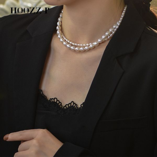 Pendentif Colliers Collier de perles de luxe perles d'eau douce naturelles multicouche 2 rangées de riz forme tour de cou pour les femmes de mariage en gros ensembles de bijoux 230915