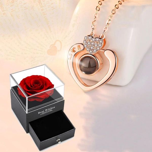 Colliers pendants Collier de projection de luxe avec boîte cadeau rose fshion simple juive pour les femmes 2024 dans les souhaits set accessoires cadeaux