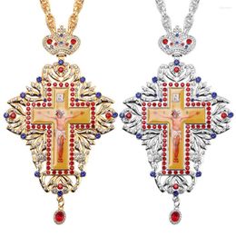 Collares pendientes Cruz religiosa de lujo Collar Gargantilla Estilo romano Cuentas de cristal cristiano Oración / Amuleto Regalo