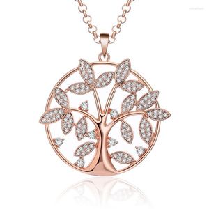 Pendentif Colliers Luxe Rose Or Arbre de vie Strass Grand Collier pour femmes Longue chaîne de pull coréen Mode Déclaration Bijoux 2022