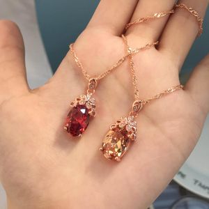 Hanger kettingen luxe ruby ​​champagne morganite voor vrouwen mode roségoud 45 cm cross -chain sieraden verloving cadeaubonistant