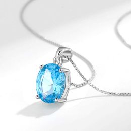 Pendentif colliers Luxe S925 en argent Sterling 7*9mm bleu Zircon pendentif collier pour femmes topaze artificielle bijoux fins cadeau d'anniversaire pour femme G230202