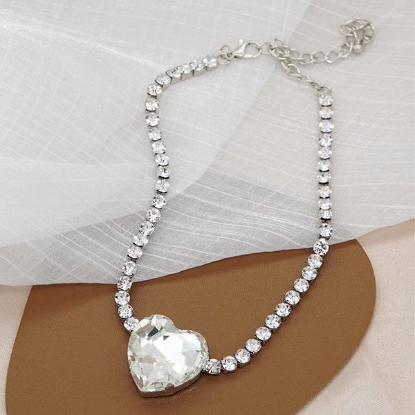 Collares colgantes de lujo brillante gran corazón CZ cristal para mujeres diamantes de imitación geométricos regalos de joyería de aniversario de boda