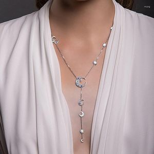 Pendentif Colliers De Luxe Argent Plaqué Sexy Femmes Bijoux Lune Étoile Zircon Charme Longue Chaîne En Forme De Y Collier Belle Fille De Mode