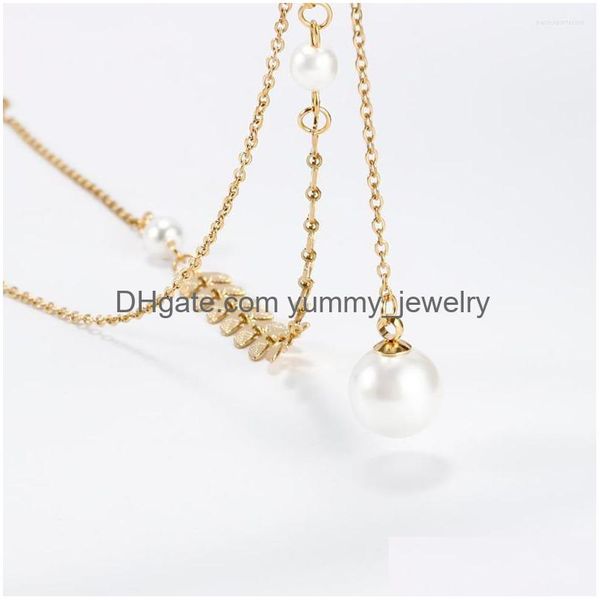 Pendentif Colliers De Luxe En Acier Inoxydable Cristal Perle Gothique Collier Pour Femmes Blé Oreille Cadeaux L'année Bijoux De Mode Drop Delive Dhgj4