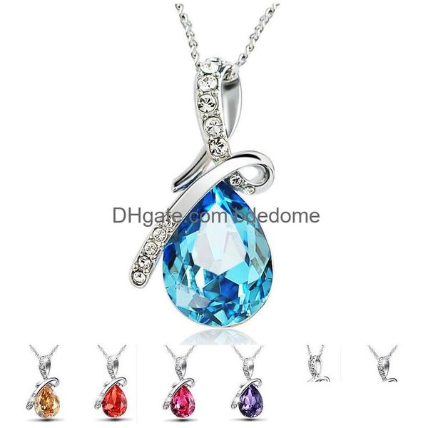 Pendentif Colliers Luxe Larme D'Ange Cristal Pour Femmes Goutte D'eau Goutte À Goutte Sier Chaînes Designer Bijoux De Mode En BK Livraison Pendentifs Dhkea