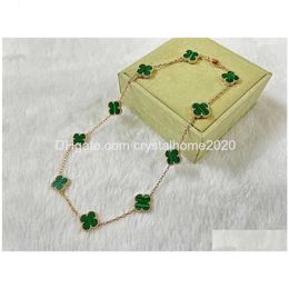 Collares pendientes Luxury Van Brand Clover Designer Gold Cross Chain Green Stone 15Mm Leaf Flower Gargantilla Ne Otbmu
