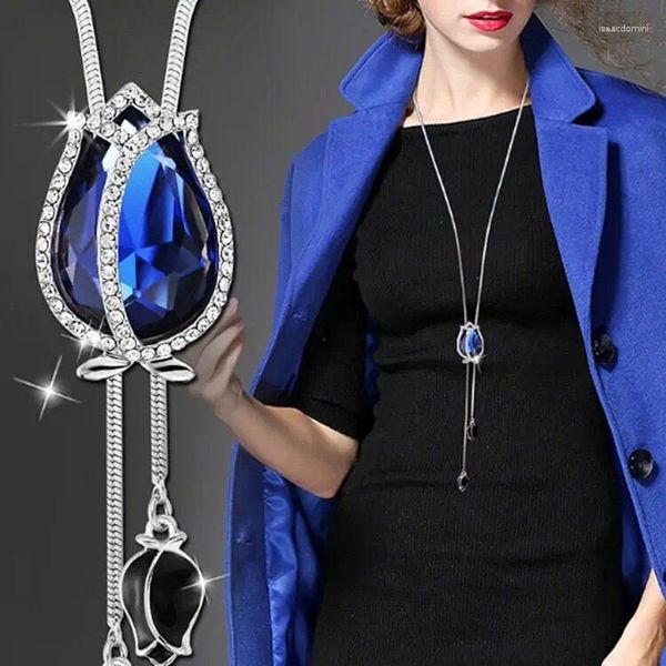 Collares colgantes LWMMD único artificial delicado cristal tulipán suéter cadena color plata borla collar para mujeres