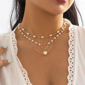 Colliers pendants LXY-W Fashion Baroque Faux Pearl Chain Heart Collier Femme Femme Vintage Boho Multille Girl Girl Choker Jewelry Gift