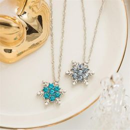 Collares pendientes LXY-W cadena de Color plata de moda collar de copo de nieve de cristal azul para mujer mujer Vintage Simple joyería de Navidad Gfit
