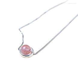 Hanger kettingen Madalena Sarara S925 Strawberry Roze Crystal Round Pendent Sterling Silver Chain Necklace